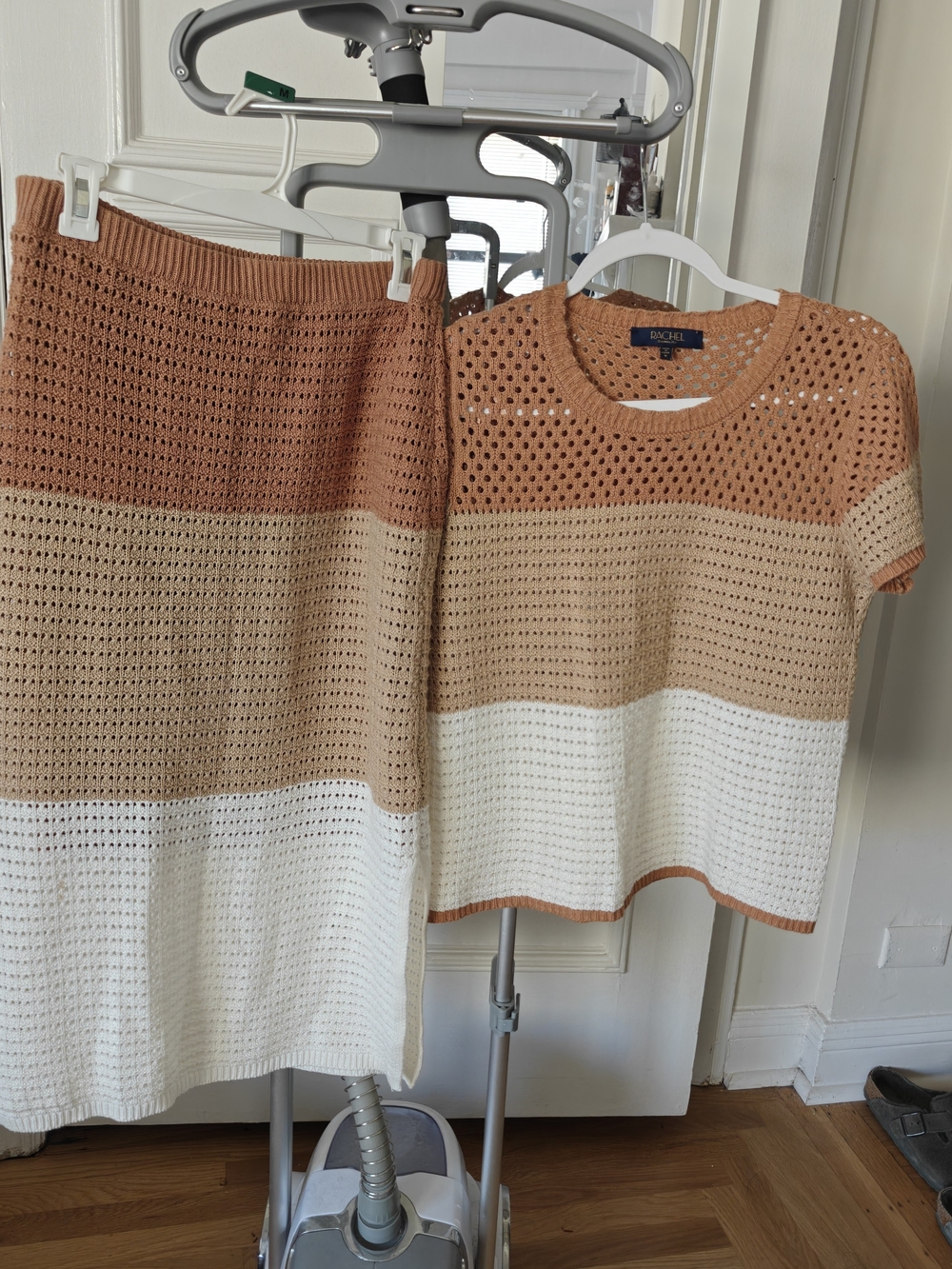 RACHEL Rachel Roy Open-Knit Crop Top in Rust and Cream